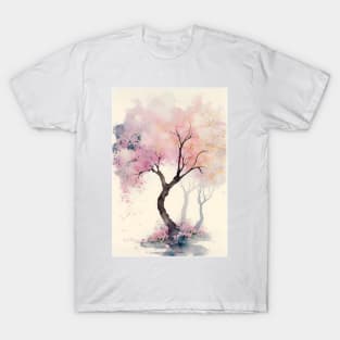 Japanese Cherry Tree in Bloom Watercolor T-Shirt
